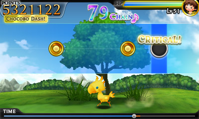 Theatrhythm Final Fantasy Screenshot of a chocobo running across a field as note markers appear overhead.