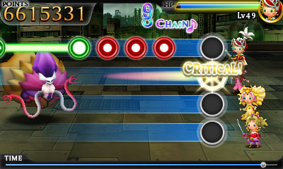 Theatrhythm Final Fantasy Screenshot of Final Fantasy characters musically battling Jenova from FFVII.