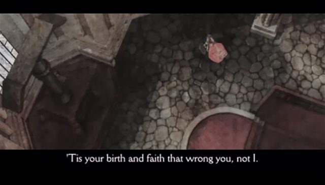 Final Fantasy Tactics Screenshot of Delita stating, Tis your birth and faith that wrong you, not I.