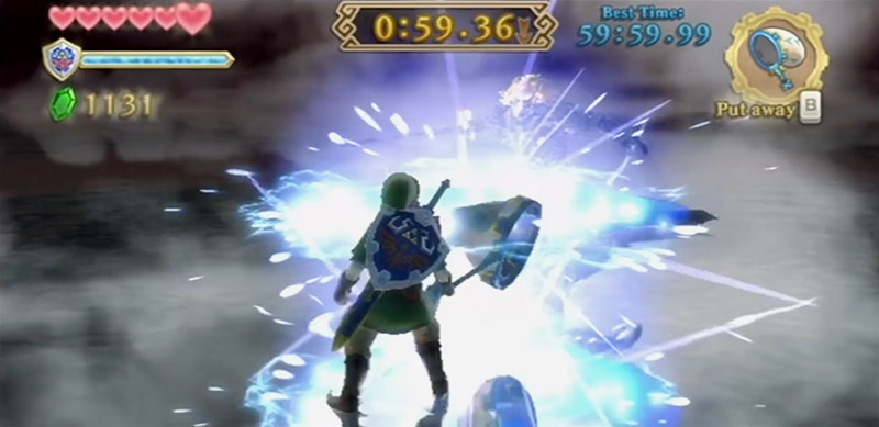 Fighting Demise with Bug Net in The Legend of Zelda: Skyward Sword.