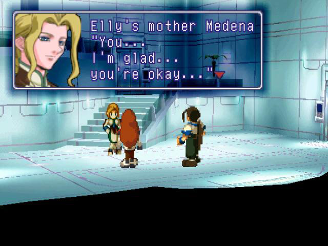 Xenogears screenshot of Medena Van Houten with the dialogue, You... I'm glad... you're okay...