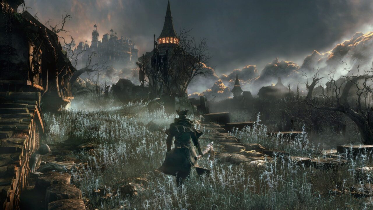 A hunter walking through a desolate location in Bloodborne