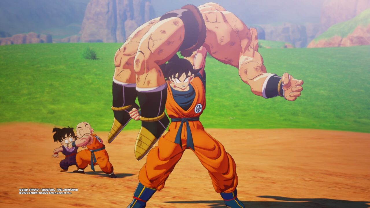 Goku suplexes an unfortunate foe.