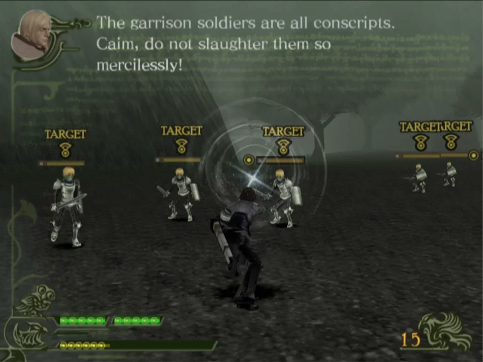 Caim engages in battle against child soldier conscripts.