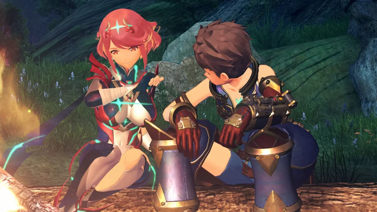 A screenshot of Rex and Pyra in Xenoblade Chronicles 2