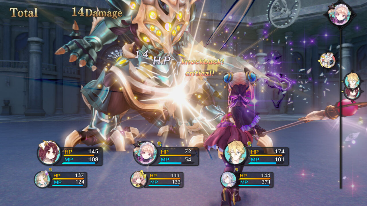 Atelier Lydie & Suelle: Alchemists of the Mysterious Paintings protagonist Lydie smacking a foe with her staff in battle.
