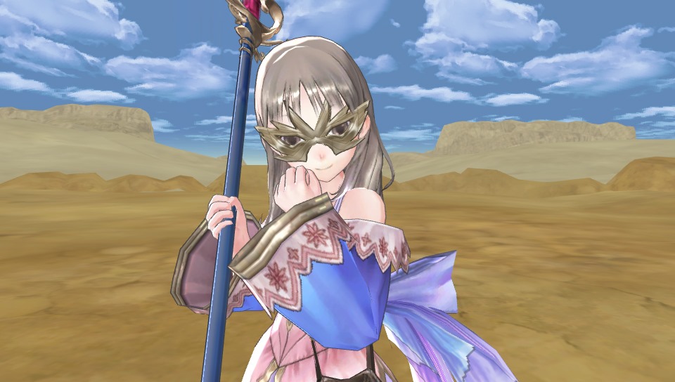 A screenshot of a girl in a mask in Atelier Totori