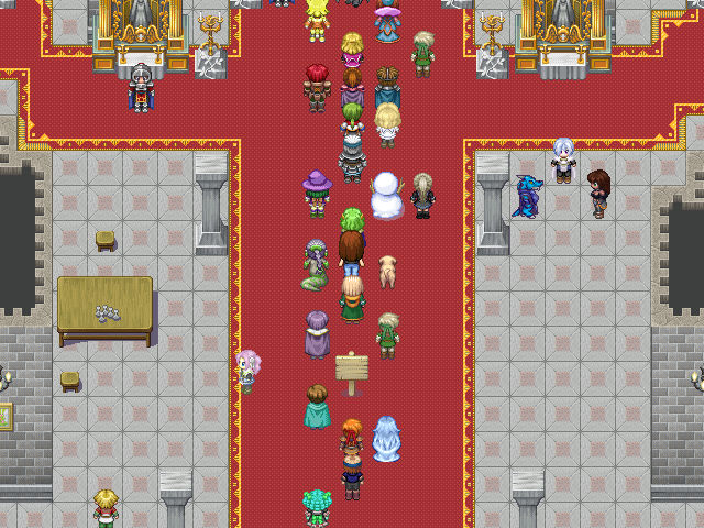 A great hall scene with people in a variety of outfits. 