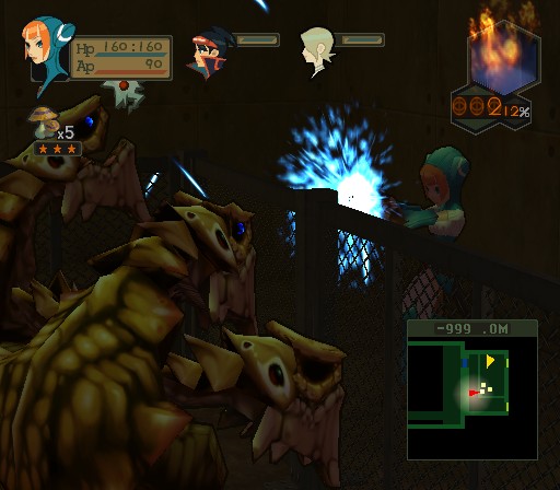 Shutting a fence on some gold dragon-like enemies as blue sparks fly.