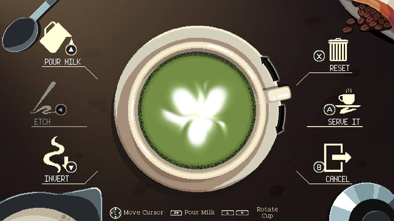You can create your very own latte art in Coffee Talk.