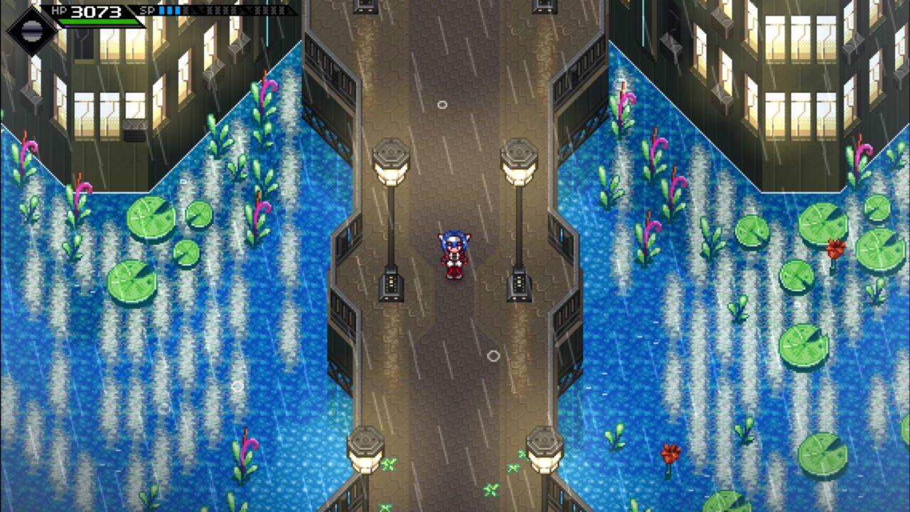 Heroine on a bridge with lanterns.