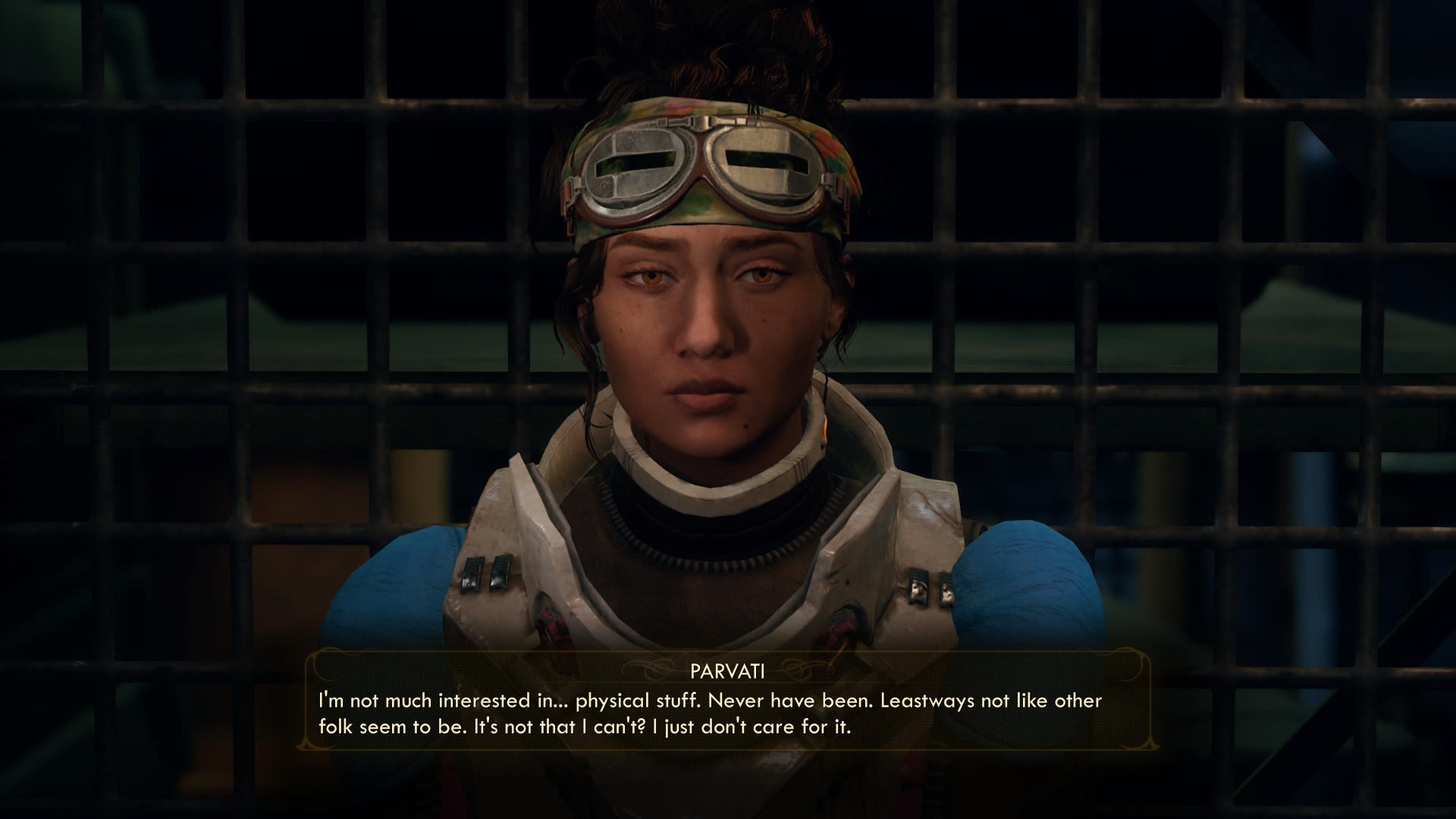 The Outer Worlds screenshot of Parvati telling the player that she doesn't really care for physical affection.