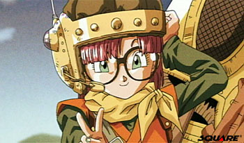 A screenshot of Lucca in an anime cutscene in Chrono Trigger