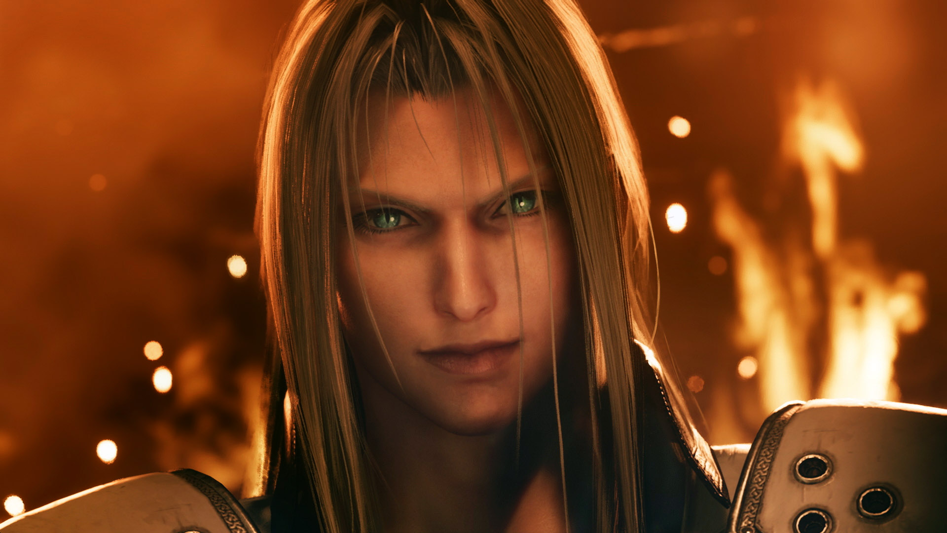 Screenshot of Sephiroth From Final Fantasy VII Remake Wreathed In Flames