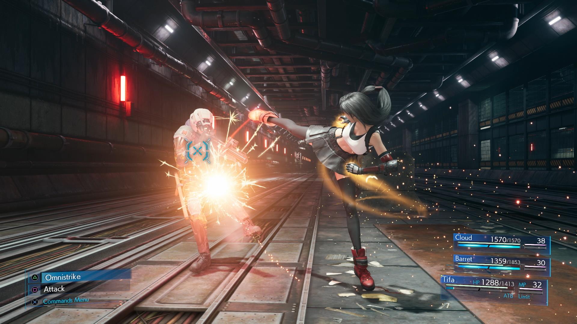 Tifa kicking an enemy in Final Fantasy VII Remake.