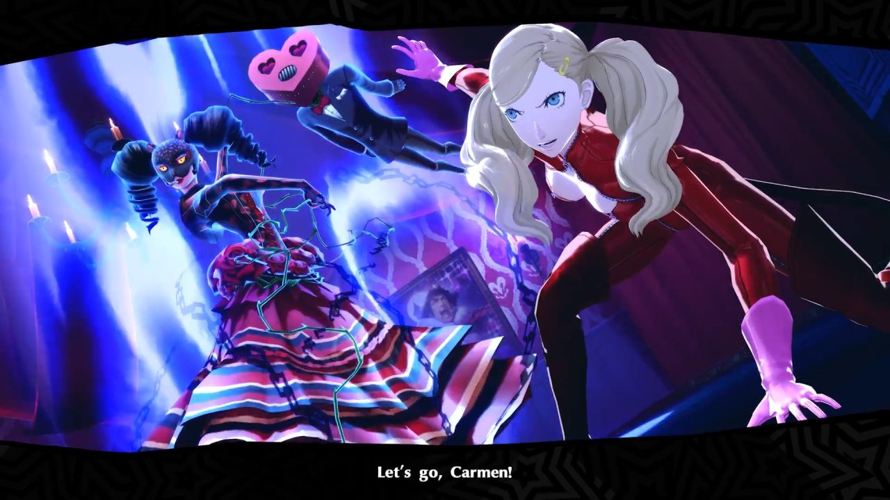 A screenshot of Ann from Persona 5 Royal with her Persona, Carmen.