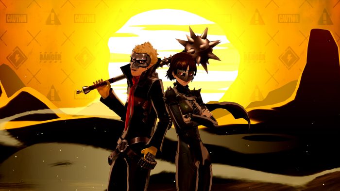 A screenshot of Makoto and Ryuji in the sunset in Persona 5 Royal