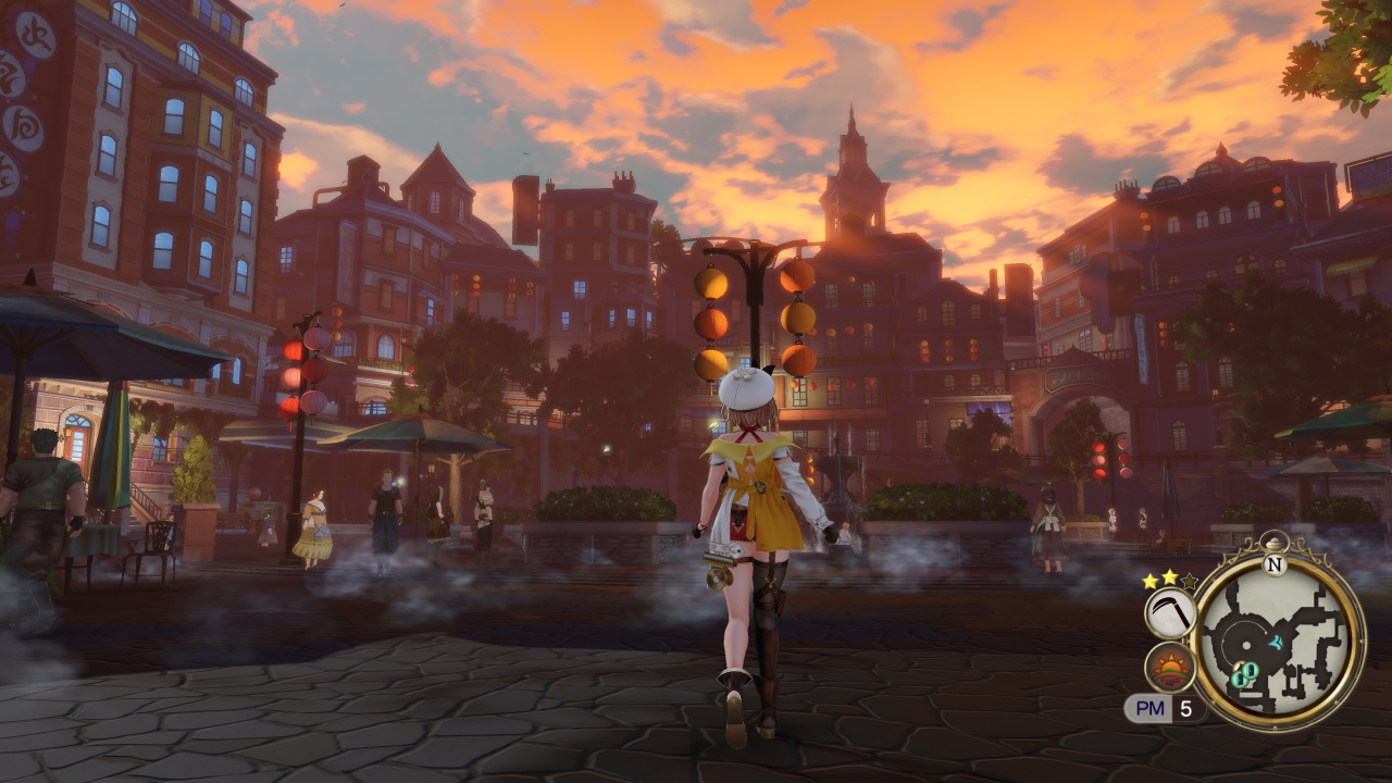 Atelier Ryza 2 screenshot featuring Ryza staring out at the sunset.