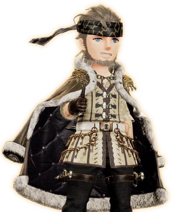 A thief shows off his nice and expensive looking threads, including a fur-trimmed overcoat in Bravely Default II.