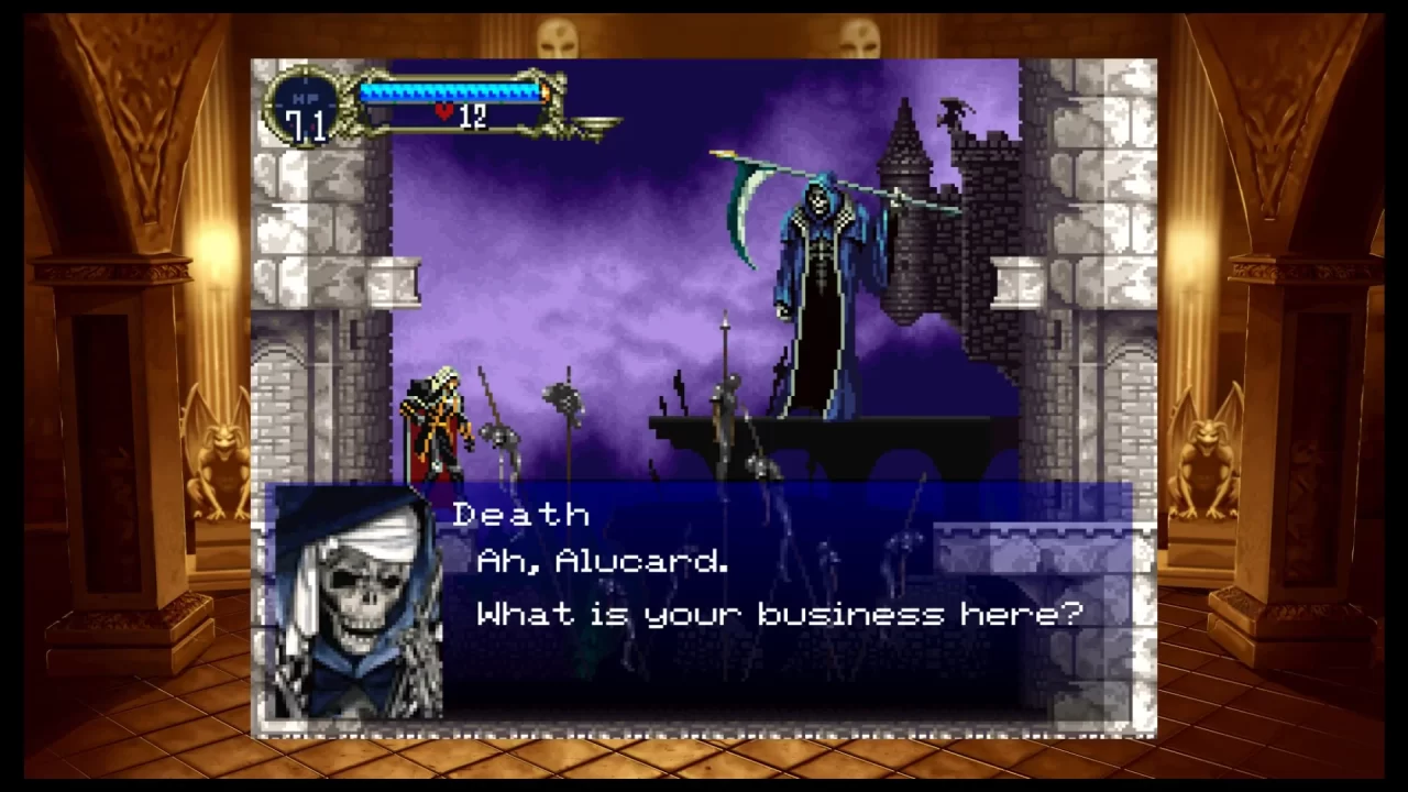 Castlevania: Symphony of the Night's version of Death asking Alucard what business he has in Dracula's castle