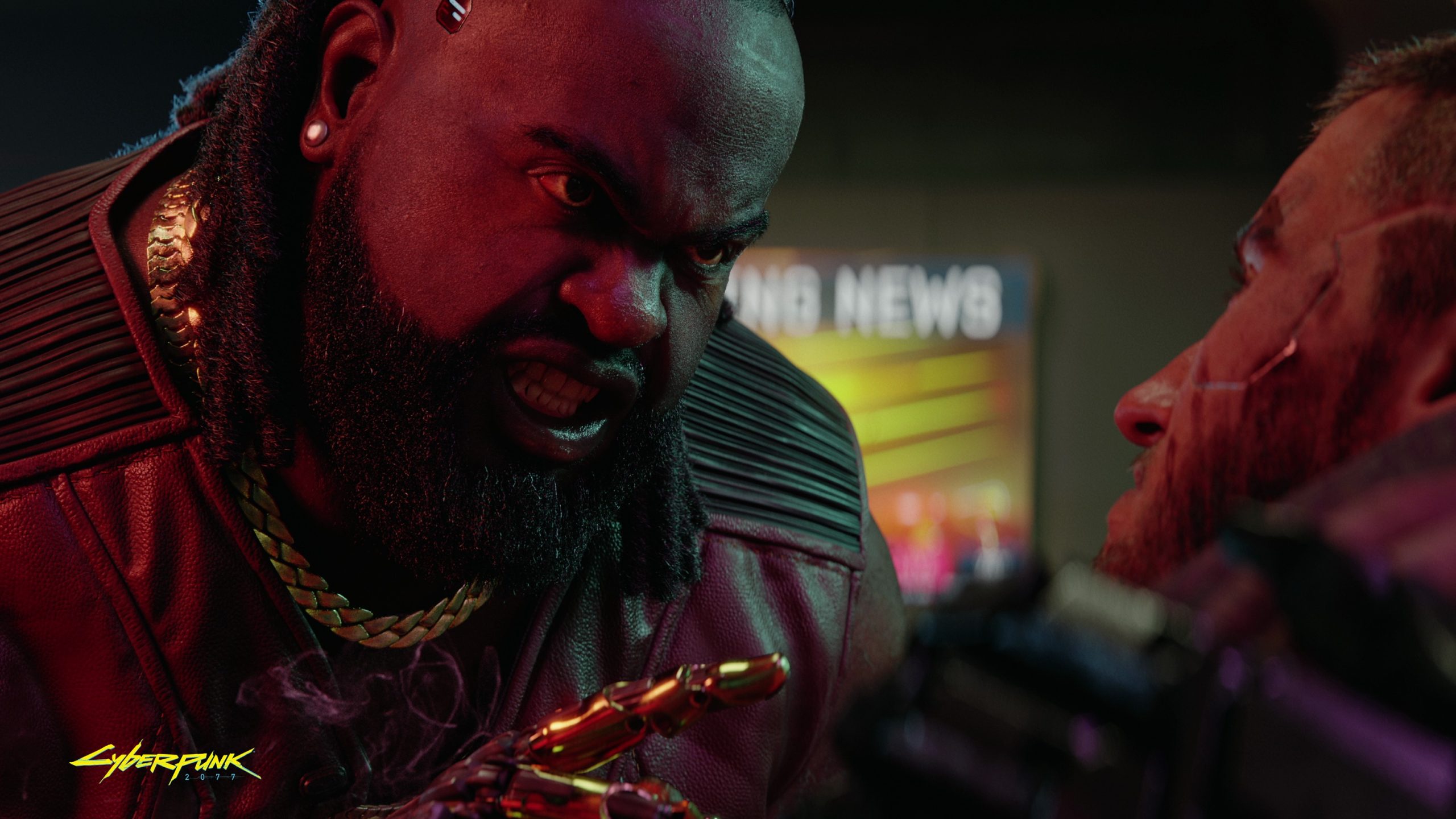 A man stands in a threatening position in Cyberpunk 2077.