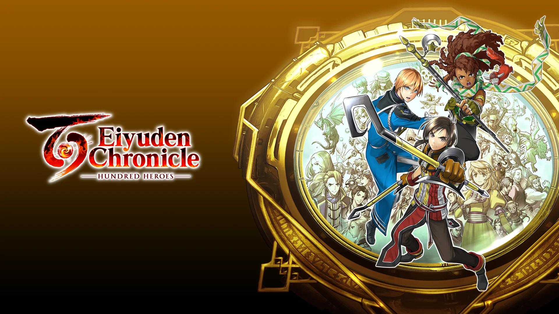 Eiyuden Chronicle: Hundred Heroes Artwork of two of the protagonists and the game's logo