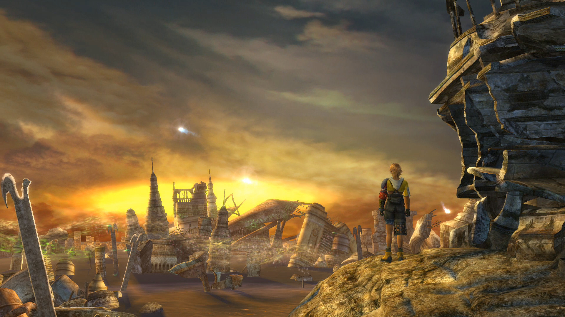 Tidus standing in the ruins of Zanarkand in Final Fantasy X.