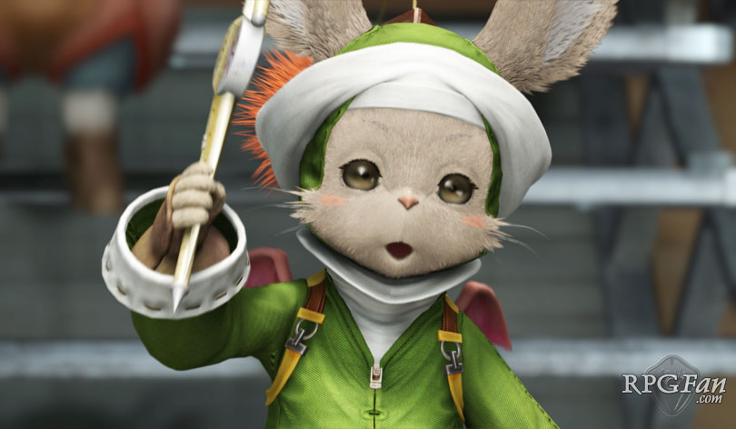 An Ivalician moogle sporting a celebratory instrument in Final Fantasy XII.