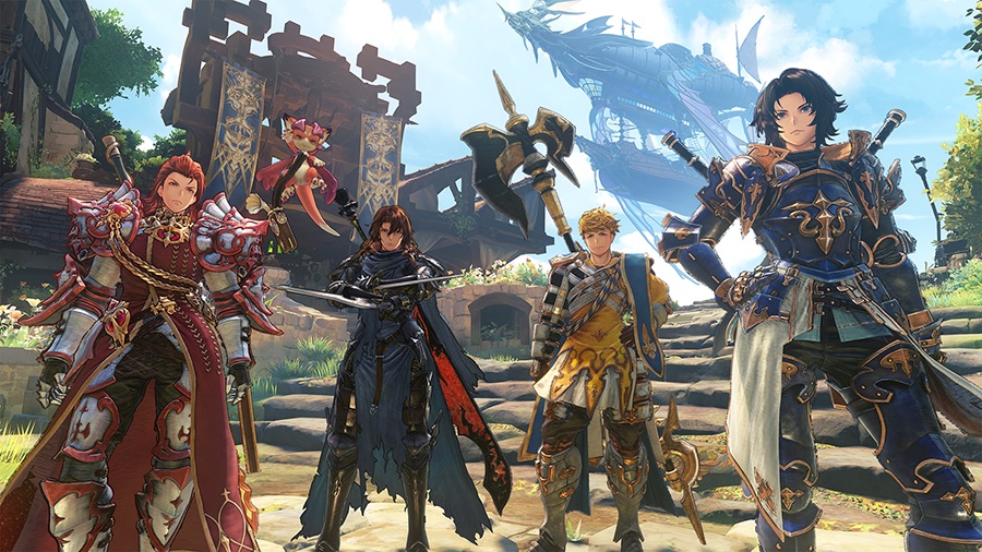 A group of warriors standing together in Granblue Fantasy Relink