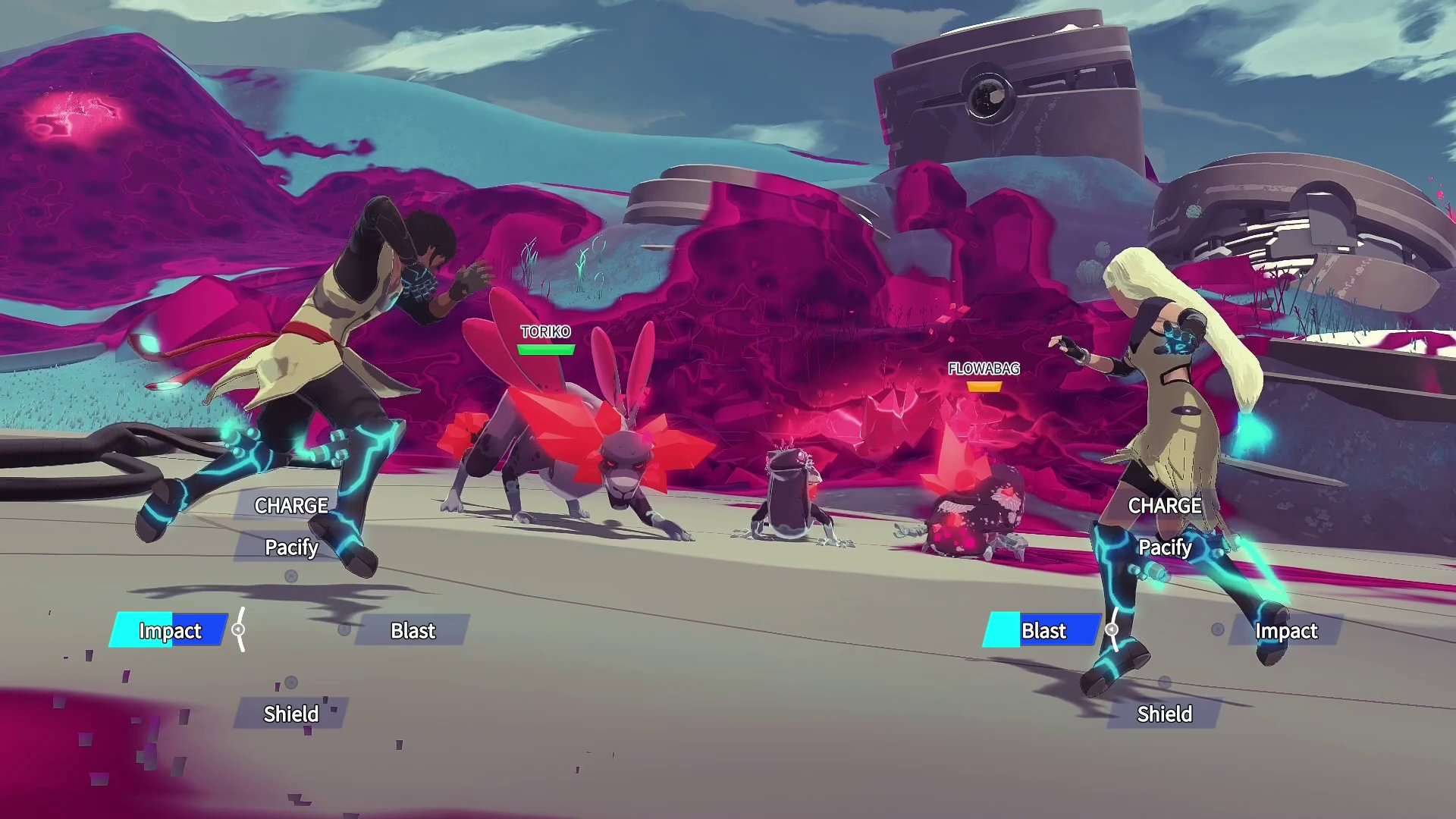 Yu and Kay fight creatures in Haven.