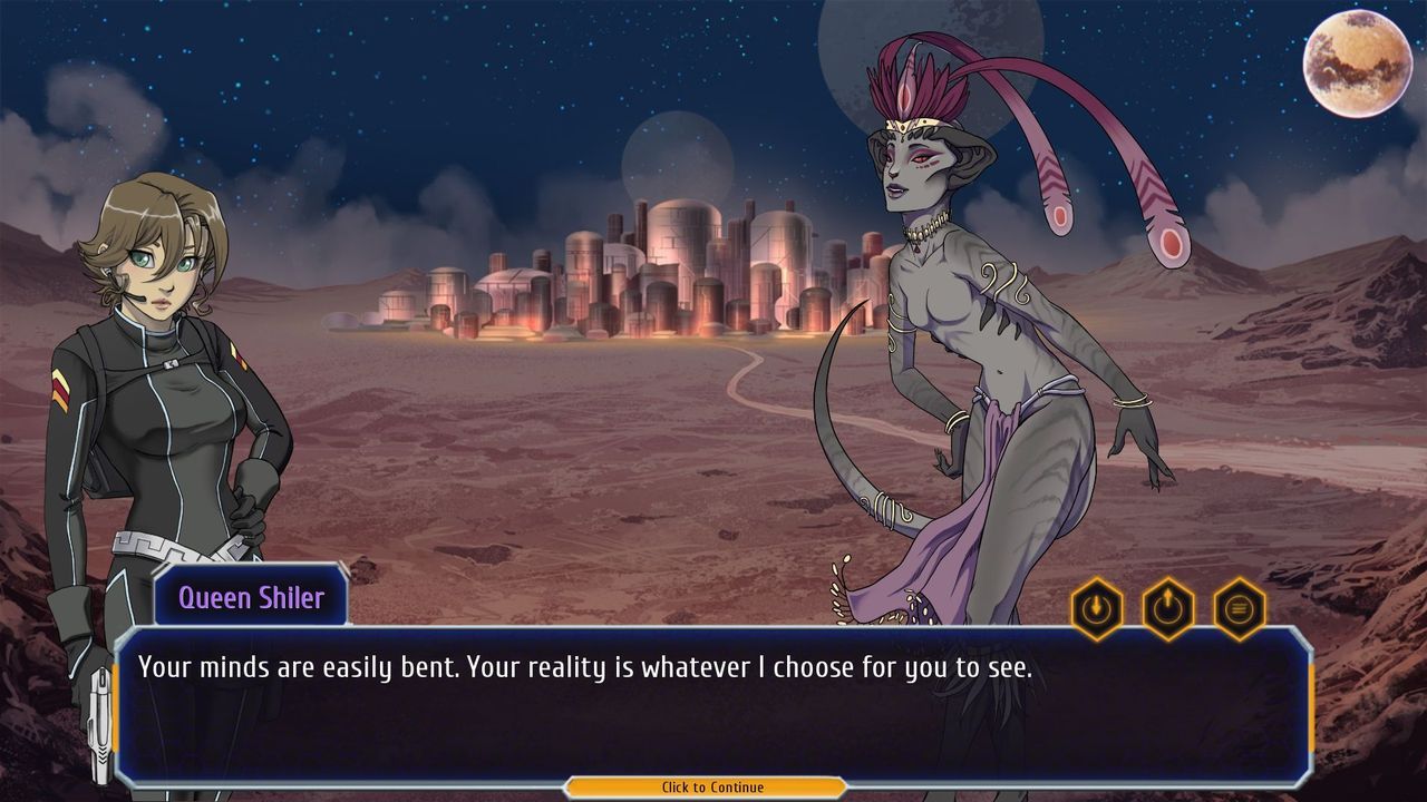Planet Stronghold 2 screenshot with Queen Shiler talking. 