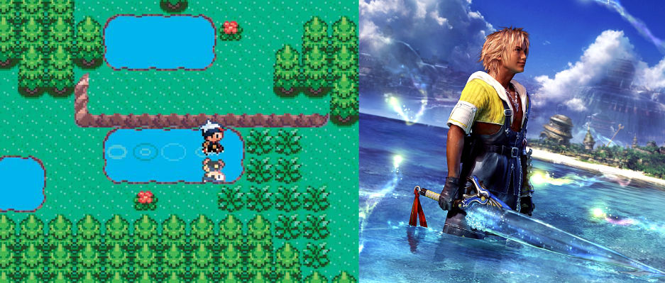 Boy running through a large puddle in the forest, and teen standing in the ocean with a sword made of water