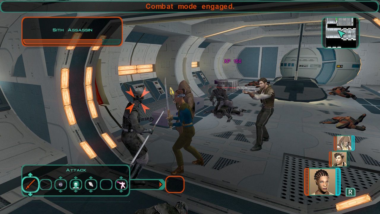 Combat as seen in the Switch port of Star Wars Knights of the Old Republic II: The Sith Lords.