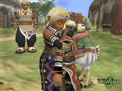 Suikoden III screenshot of Hugo embracing his mother Lucia.