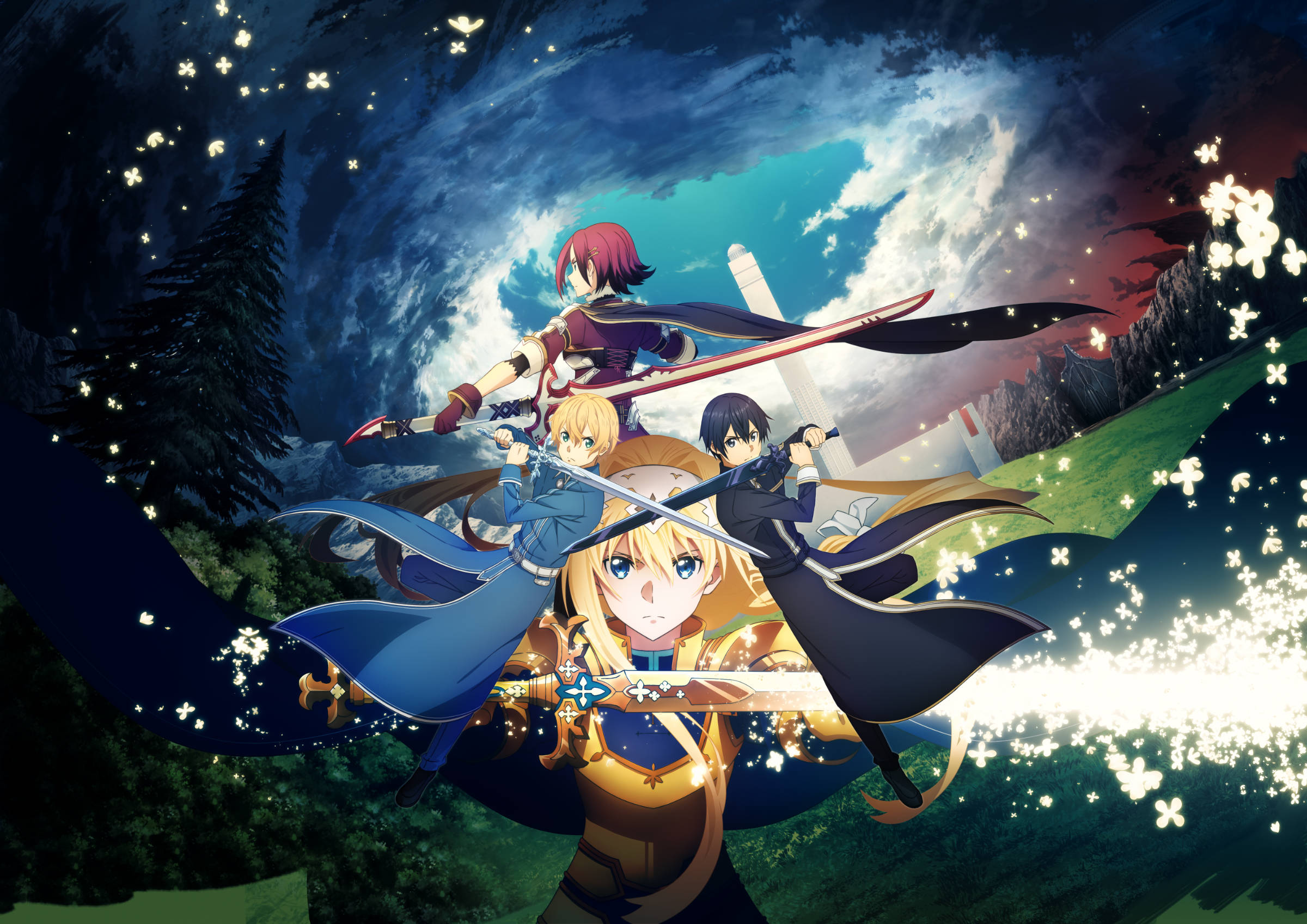 Sword Art Online: Alicization Lycoris collage artwork of several characters crossing many swords with one another.