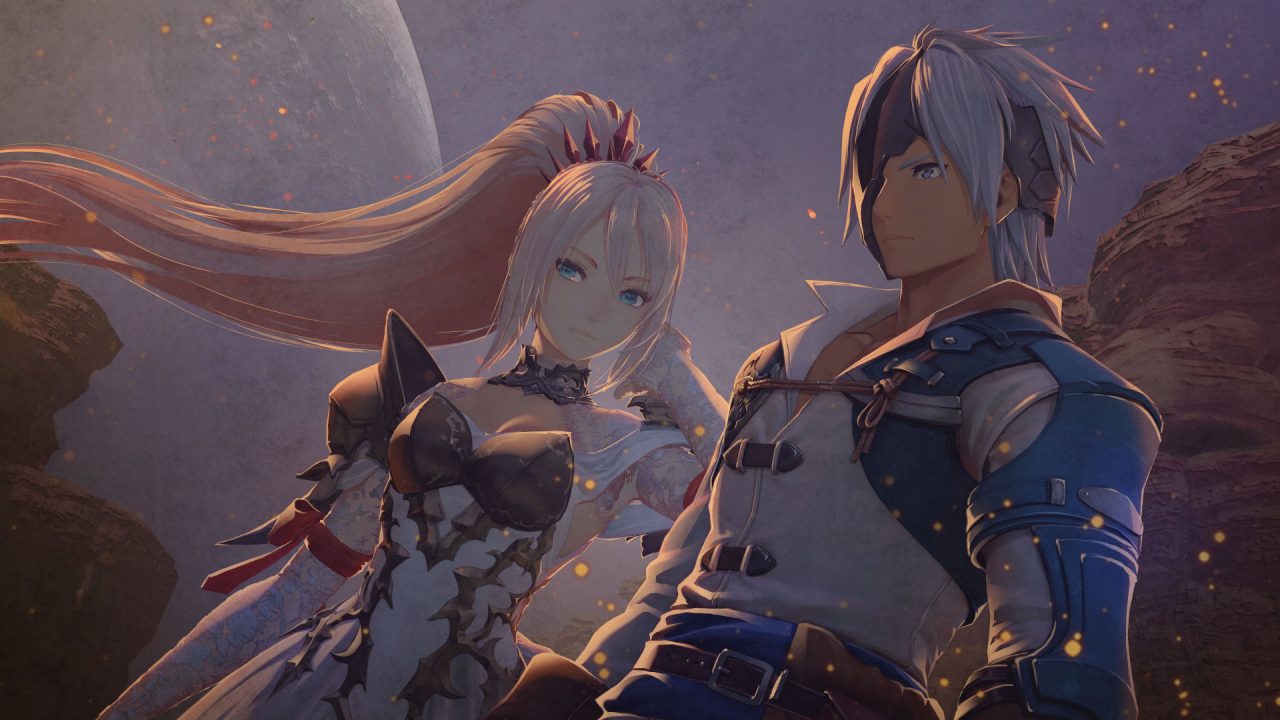 Alphen and Shionne, the main characters of Tales of Arise, stand next to each other