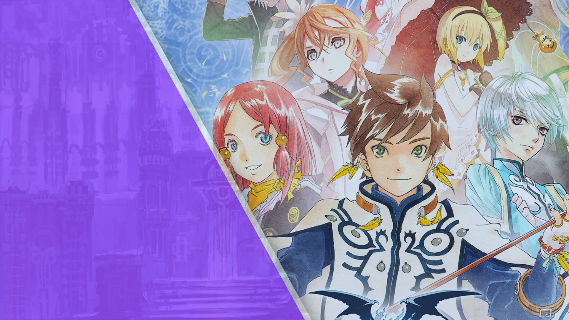 Zestiria cast with Twitch purple banner