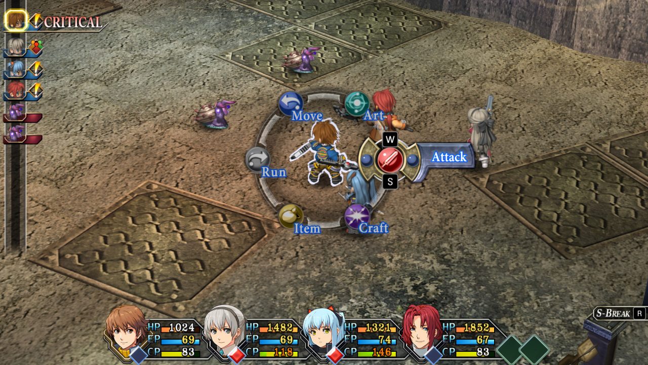 The Legend of Heroes: Trails from Zero screenshot of Lloyd getting his turn in combat, surround by a wheel that lets the player choose an action; “Attack” is highlighted.