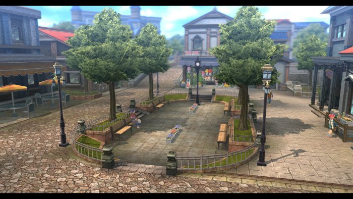 Captura de tela do Trails of Cold Steel do parque no centro de Trista.