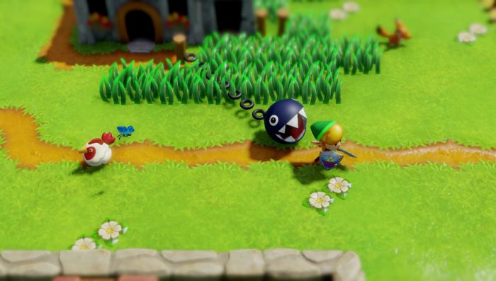 The Legend of Zelda Links Awakening (2019) Screenshot of the ball and chain-themed "dog" Bow-Wow.