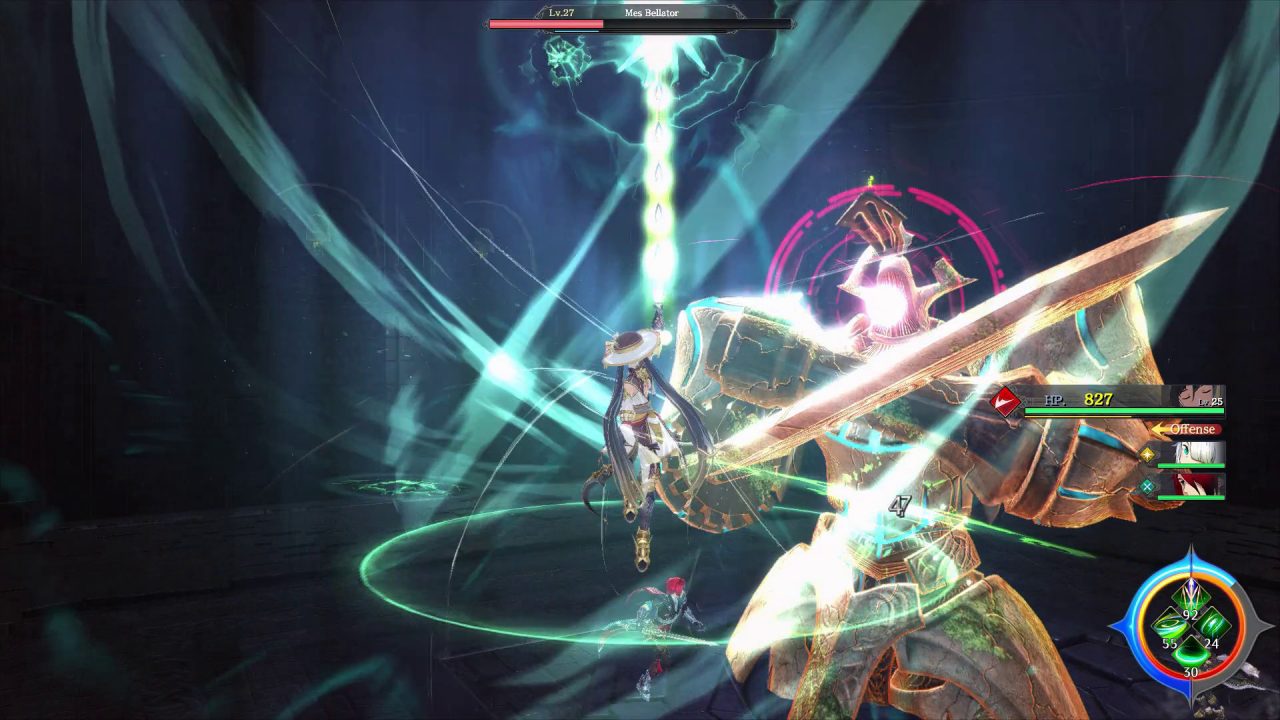 A character wearing a hat using a special attack on a boss monster in Ys IX: Monstrum Nox.