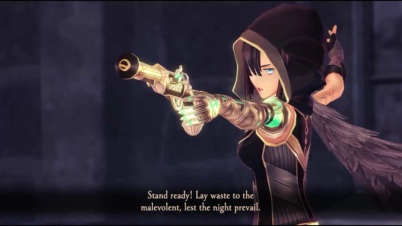 A hooded female character with a gun from the Switch port of Ys IX.