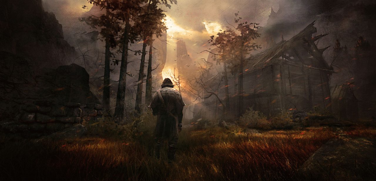 The player character gazes upon uncertain skies in Greedfall.