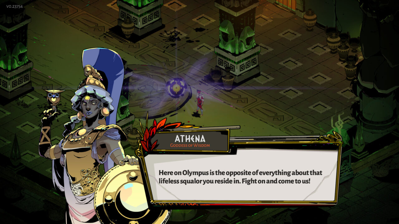 Athena gives Zagreus some advice about the Gods in Hades