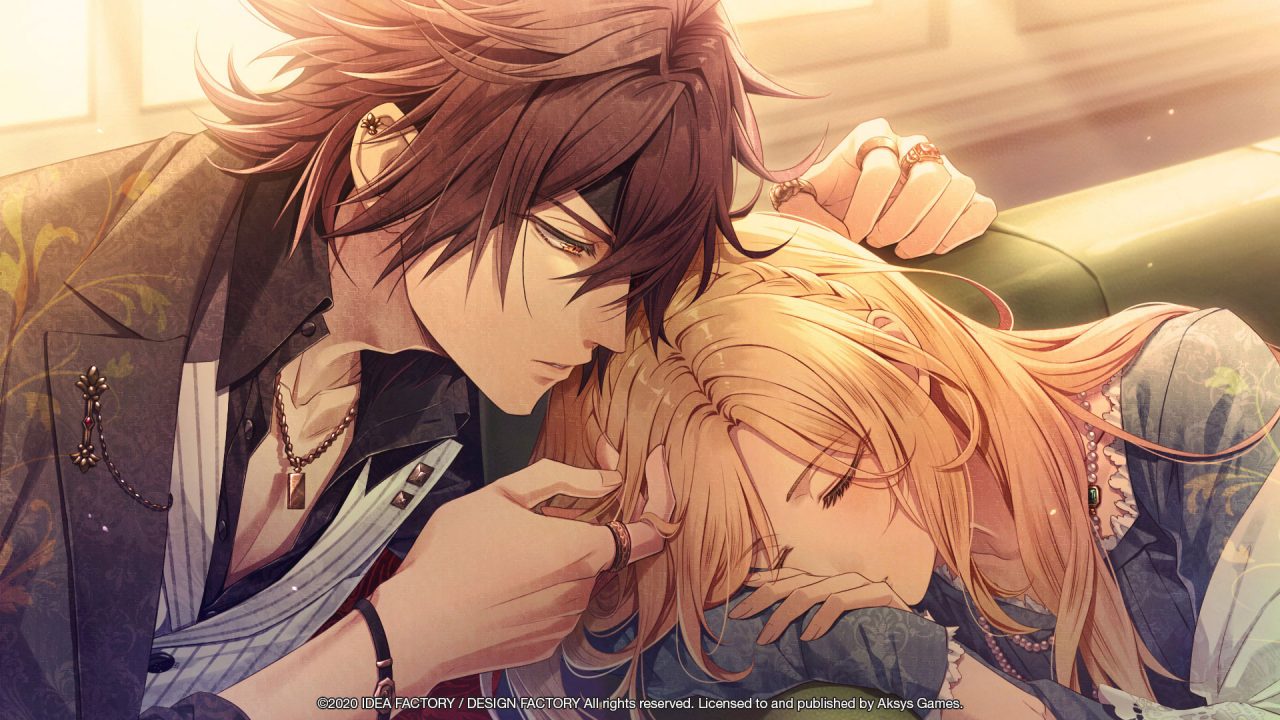 Screenshot from Piofiore: Fated Memories Where A Character Rests Their Cheek On Someone's Head.