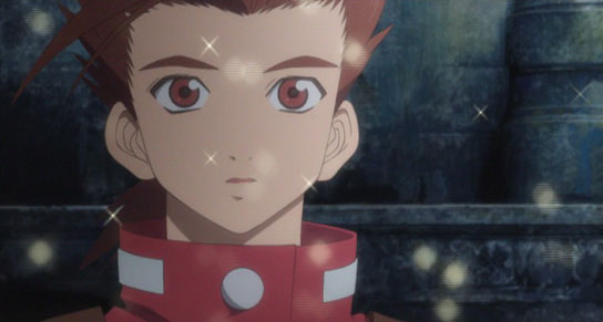 A shot of the main character Lloyd Irving in an anime cutscene in Tales of Symphonia