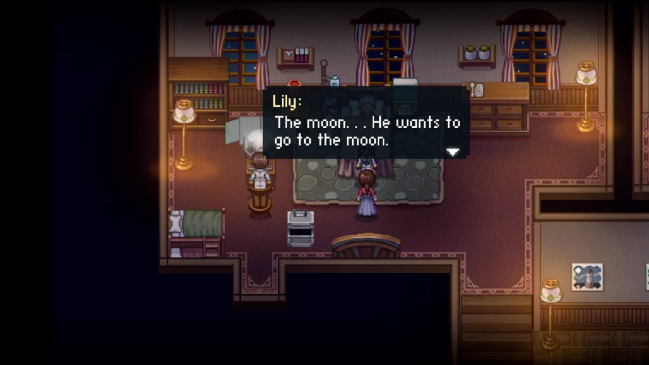 Lily explaining a patient's desire to visit the moon in To the Moon
