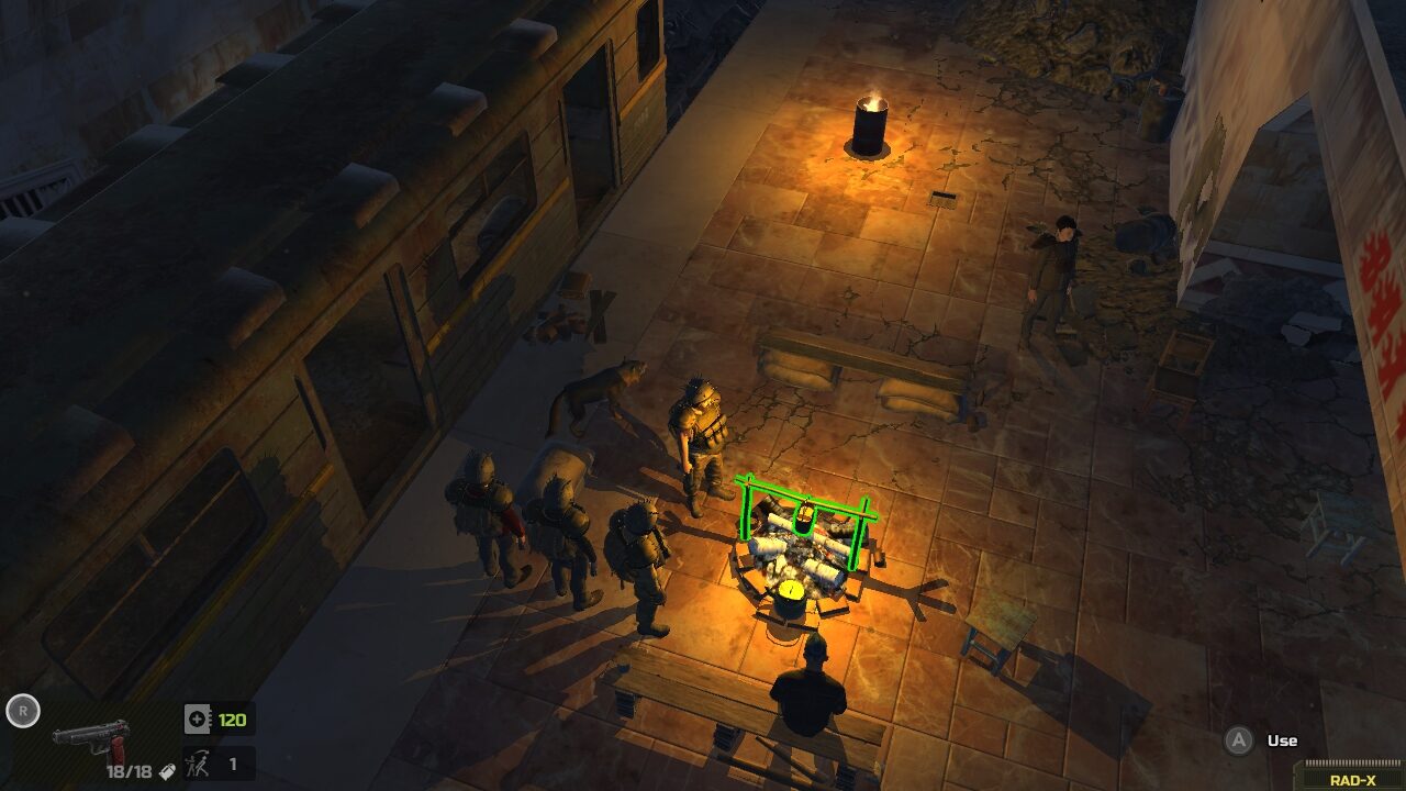 Characters gathering around a cooking pot late at night.