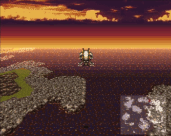 The party's airship flies above the World of Ruin.