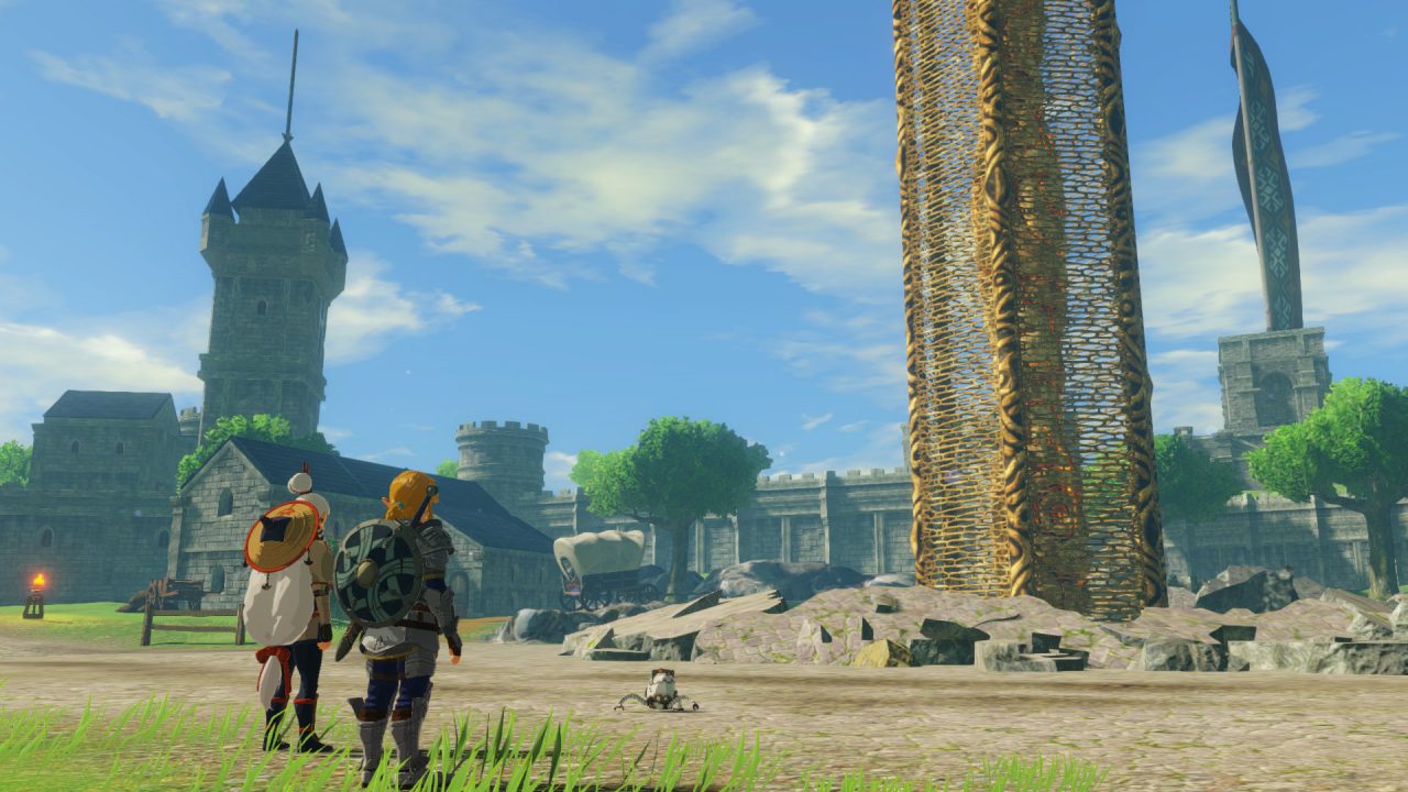 Hyrule Warriors: Age of Calamity screenshot with Link outside of town.